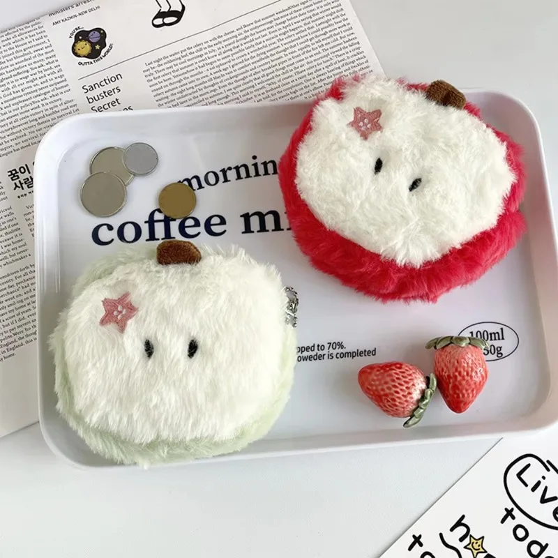 1pc mini cartoon plush red apple coin purse, sundries organizer, lipstick pouch, creative embroidered earphone case