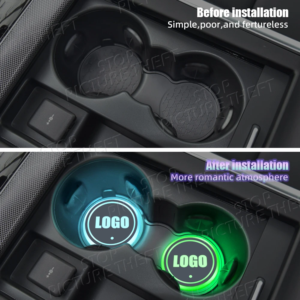 For Ford PUMA Logo ST Emblem Focus Kuga Fiesta Fusion Ecosport Led Car Water Cup Mat Drink Holder Auto Interior Decorative