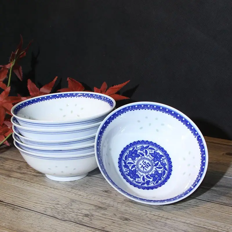 6 Inch Chinese Blue and White Porcelain Ramen Bowl Jingdezhen Ceramic Rice Bowls Vintage Noodle Bowl Tableware Fruit Salad Bowls