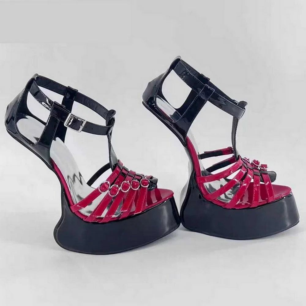 

20cm High Hoof Heel Models Stage Show Heelless Sandals,Men Fetish Pole Dance Shoes,Ankle Strap,Open Peep Toe,Red,Custom Colors