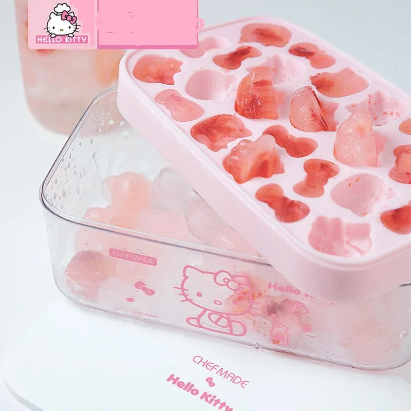 

Sanrio Hello Kitty Kawaii Anime Cartoon Food-grade Silicone Press Grid ice Cube Mold Home Refrigerator Making ice Storage Box