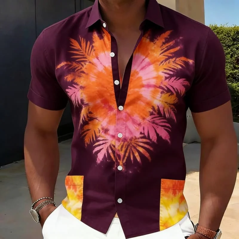 

Men's Stylish Exquisite Ethnic Tribal Tie Dye Print Short Sleeve Shirt Casual Fashion For Daily Vacation And Street Outfits