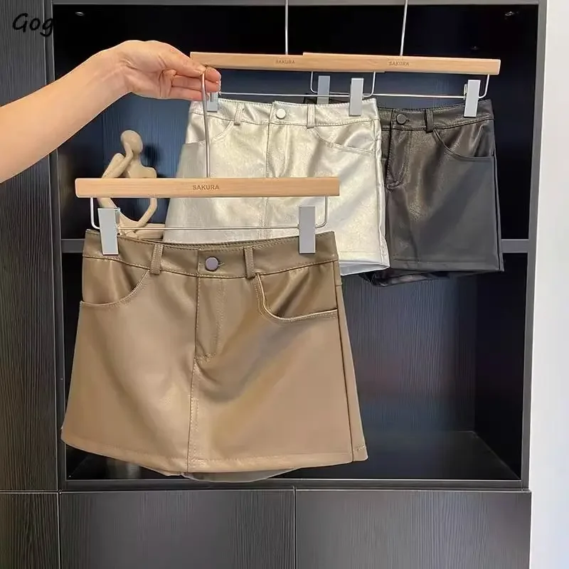 

Black PU-leather Mini Skirt for Women Autumn Winter A-line High Waist Slim Sexy Faldas Hot Girls Мини Юбки All-match Streetwear