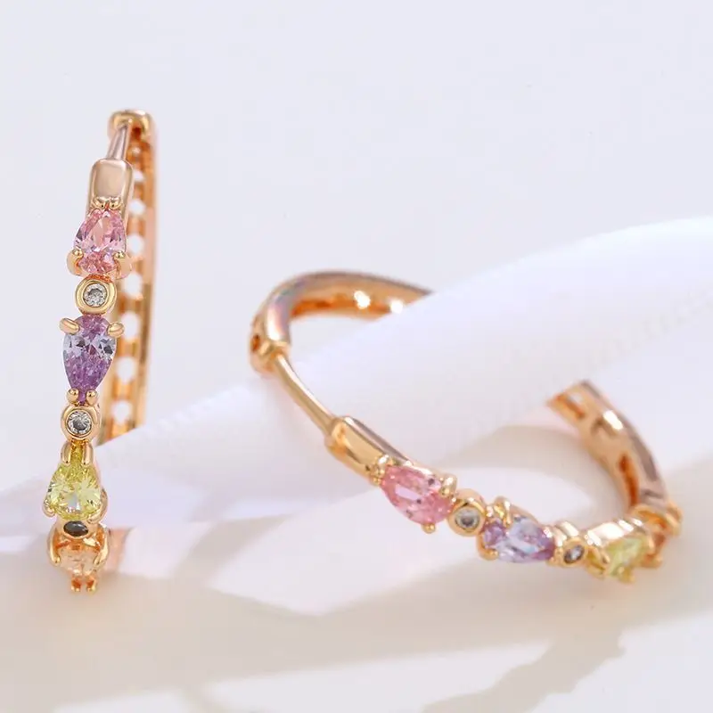 Wholesale--- XP Big Multicolor Zircon Hoop Earrings for Women Fashion Jewelry Gold Plated