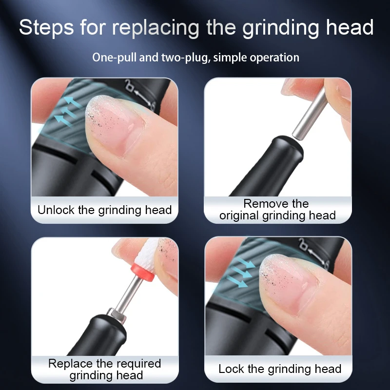 مثقاب أظافر كهربائي محمول احترافي 45000 دورة في الدقيقة، مثقاب أظافر منخفض الضوضاء، أدوات تلميع الأظافر، ماكينة أظافر