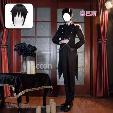Anime Black Butler Steward Sebastian Michaelis Costume Swallowtail Tops Wig Men Carnival Party Halloween Customized Cosplay