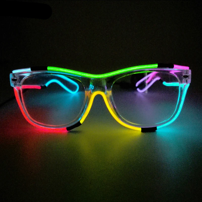 EL Wire Colorful Neon Glowing Eye Glasses Birthday LED Fluorescent Party Props Glasses With Light Bar Luminous Glasses Costume