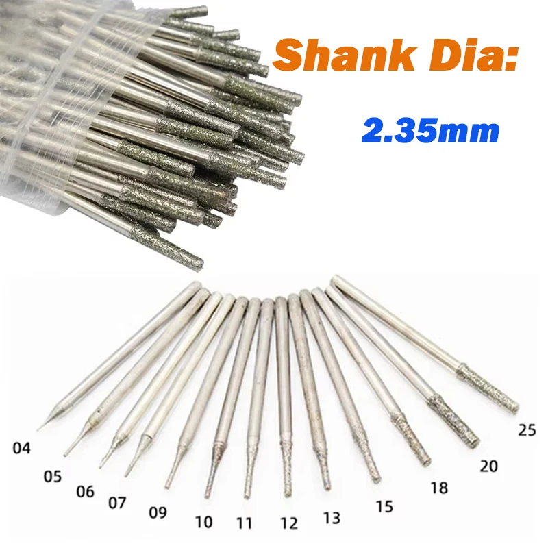 5 ~ 100 шт. 0,4 мм ~ 3 мм сверло с алмазным наконечником для плитки, ювелирных изделий, стеклянного хвостовика диаметром 2,35 мм