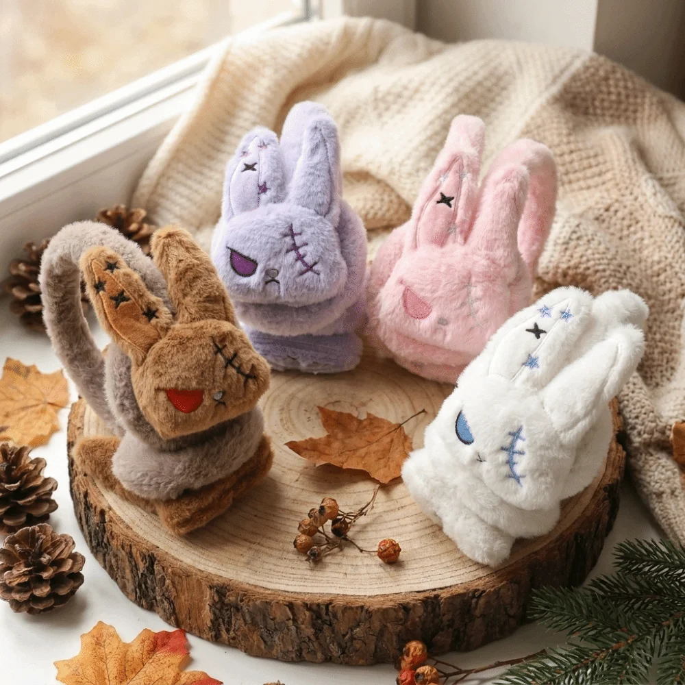 Plush Bunny Winter Ear Warmers Soft Fluffy Cartoon Wounded Rabbit Earmuffs Star Pattern Cold-Resistant Fuzzy Ear Protection