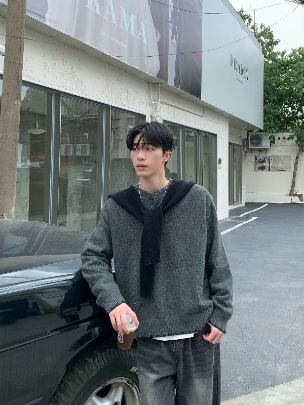 

Korean Sle Long Sve Knitted Sweater Fake Two-Piece oulder Wrap round Ne ex Autumn Winter Warm Color Top