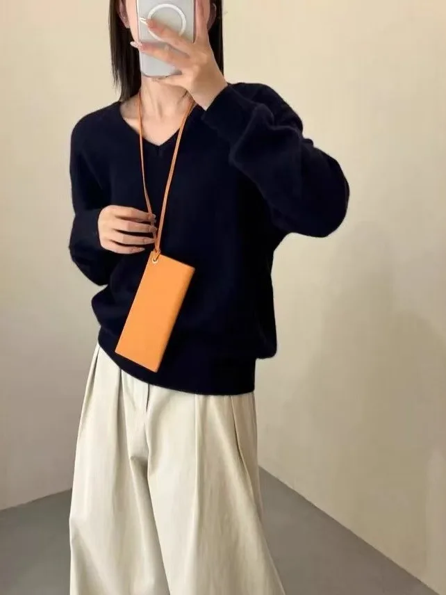 Langer Sve-Strickpullover für Damen, V-Ne, lockere Passform, Overhead-Sle, faionable, Übergröße, bequemes Ne-Herz-Aped-Design