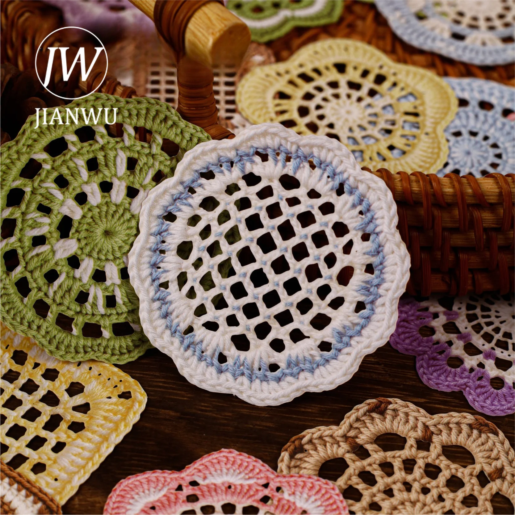 JIANWU Vintage Simulated Wool Knitting Hollow Flower Landscape Material Collage Scrapbooking Sticker Creative Journal Stationery