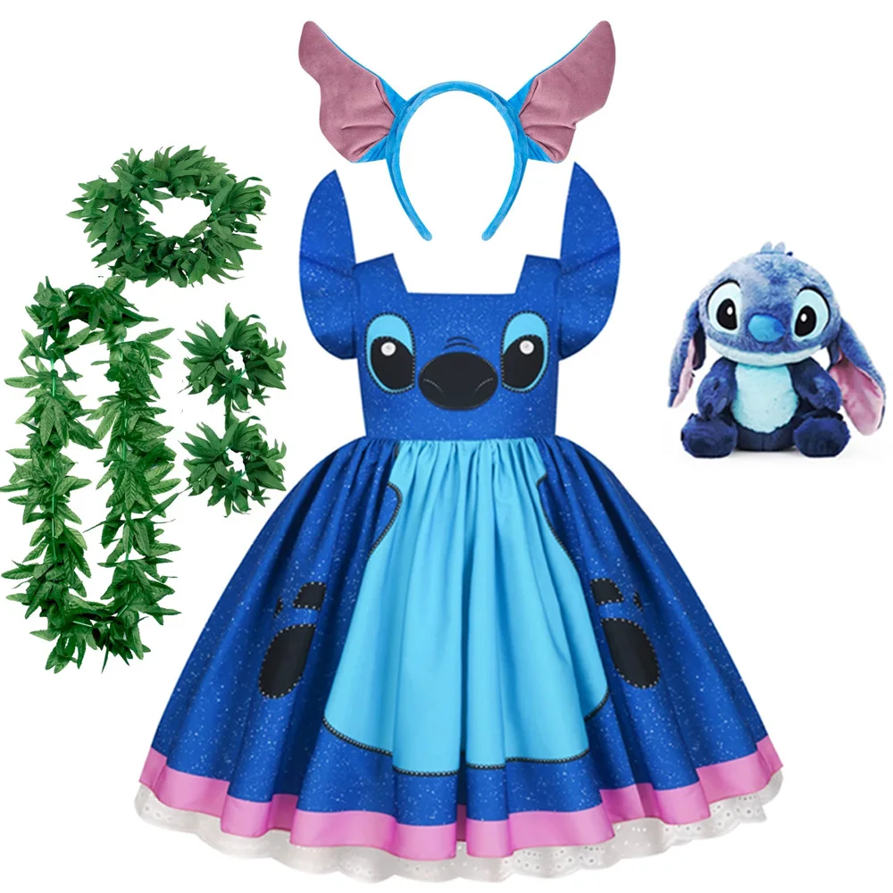 

Stitch Cosplay Costume Blue Short Sleeve Costume Girls Lilo Halloween Party Birthday Festival Dress