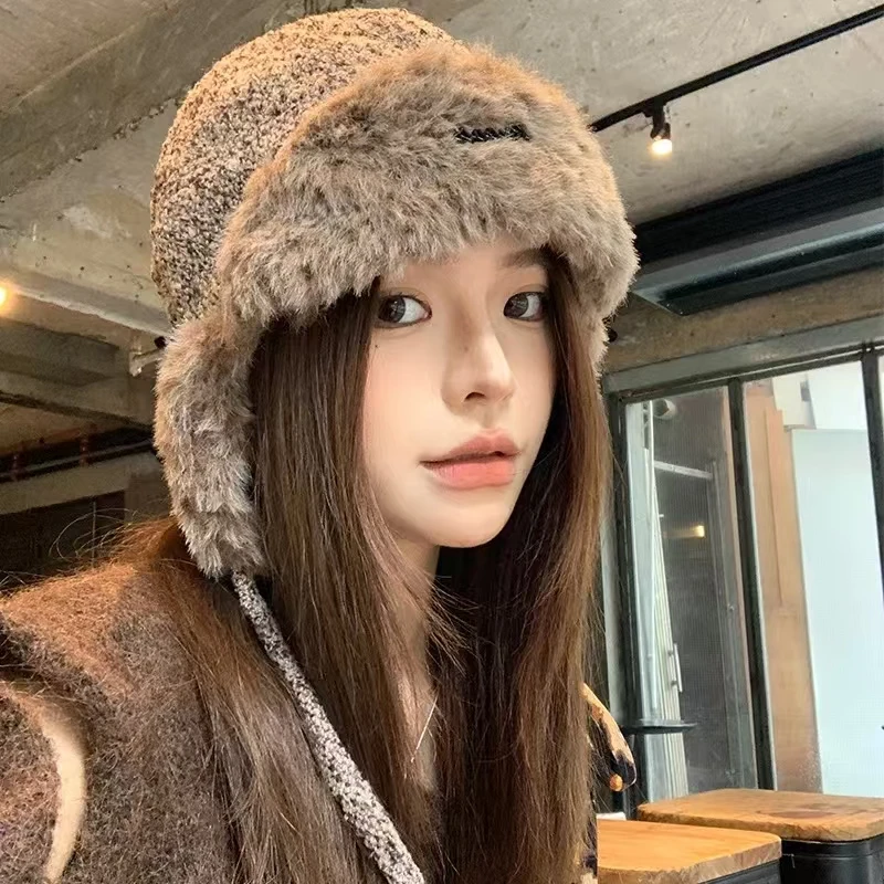 Beanies Hat For Women Men Winter Thicken Warm Pilot Hat Earmuffs Lambswool Coldpoof Ski Cap Outdoor Windproof Ear Protection Cap