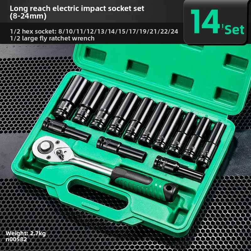 14-Piece Socket Wrench Set 8-24mm with Extended Head Auto Repair Hex Socket Wrench Set for Hardware Toolbox