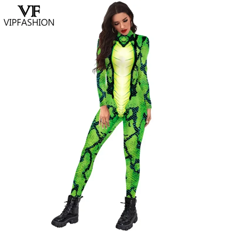 VIP FASHION Top Animal Tuta sexy Donna Modello serpente Costumi di Halloween per le donne Zentai Carnevale Nightclub Party Cosplay