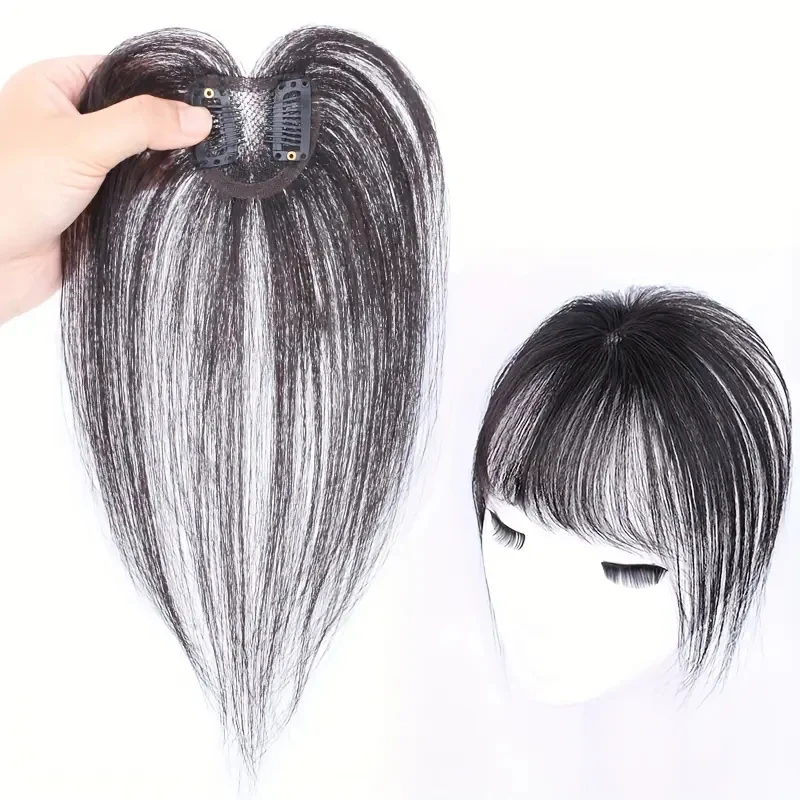 3D Hair Bangs Topper for Women Natural-Looking Straight Human Hairpiece with Air Bangs Adds Volume Length Seamless Blending