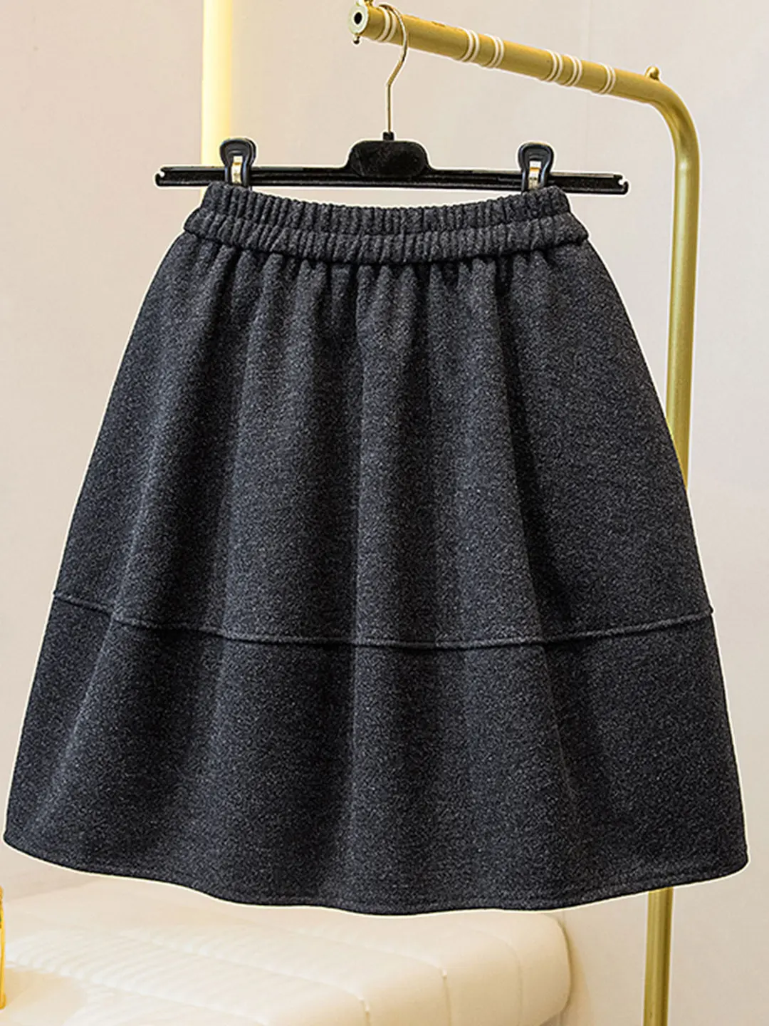 

ay Woolen Puffy ort Skirt Women's Korean Sle Autumn Winter New plus Size Elastic Waist A-Line Skirt for Plump MM