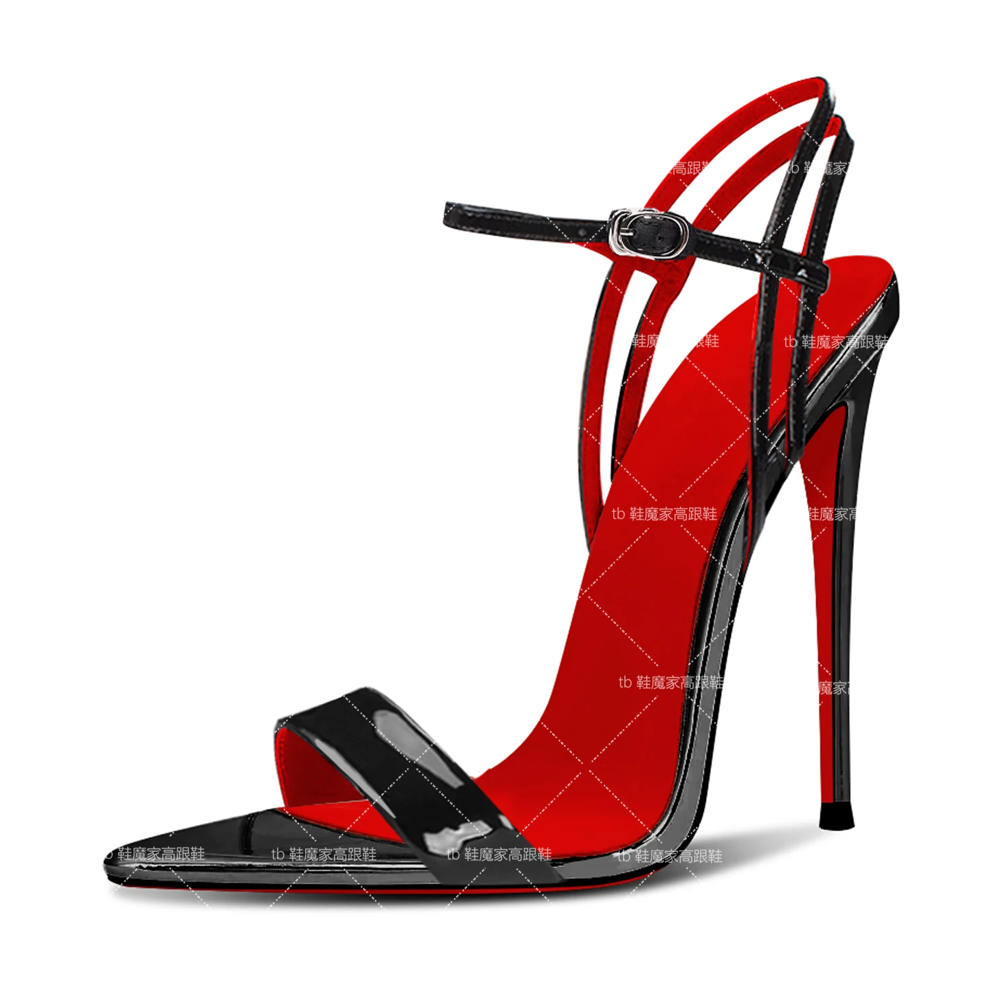

New sexy high heels,red-bottomed 12cm heels,pointed toe with straight buckle and thin heels,fashionable large-size sandals 13cm