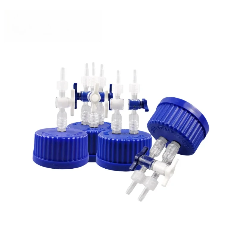 1PC Blue GL45 Safety Cap with Switch Valve Fermentation Tank Sampling Buffer Feed Waste Liquid Sealing Bottle Replacement Cap