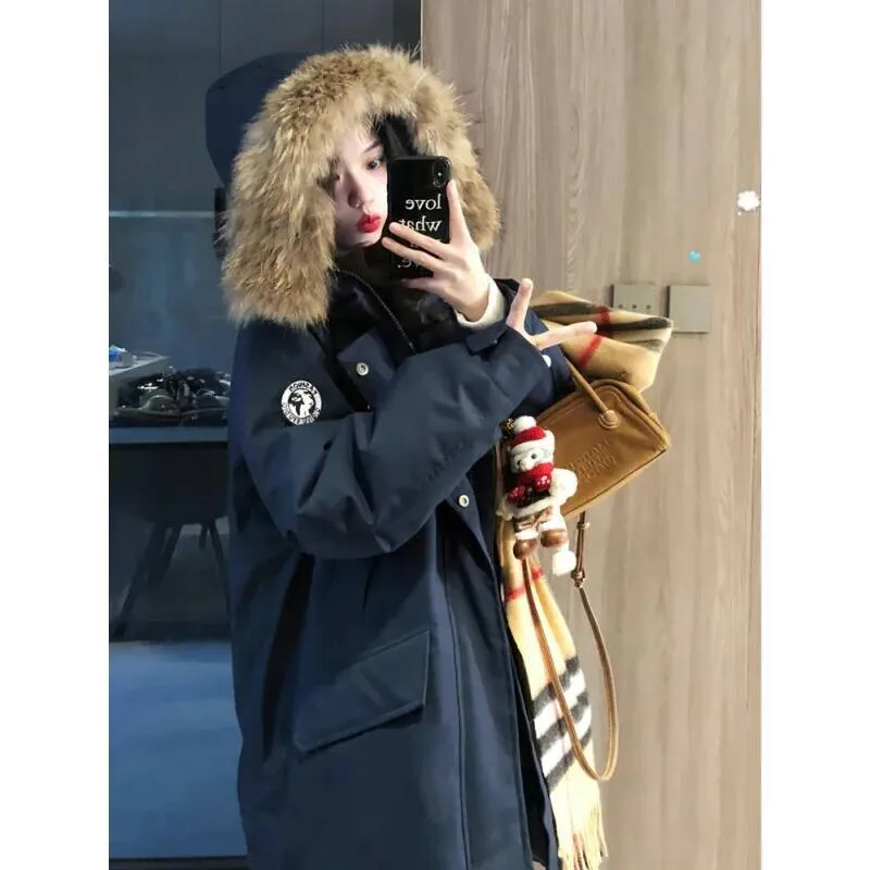 

Thickened Long Cotton Jacket Women's Style College Wind Small Size Parka Loose Fit Winter Outerwear Coat