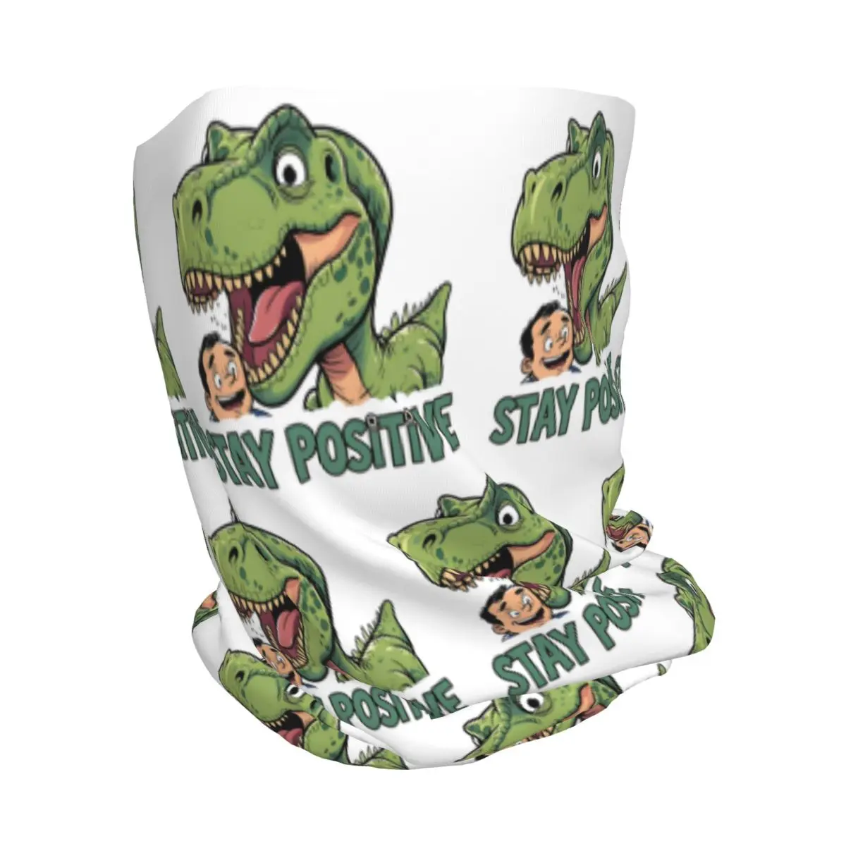 Stay Positive Funny T-Rex Dinosaur Sticker Bandana Neck Cover Wrap Scarf Warm Cycling Scarf Beanies Hat Unisex Adult Windproof
