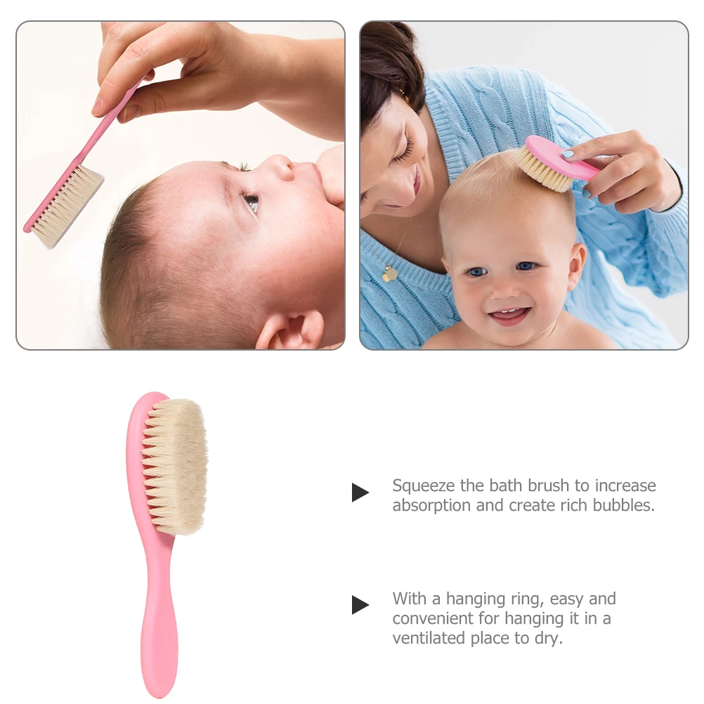 

Wool Bath Accessories Pink Handle Toddler Bathing Scrubber Shower Brush Newborn Hair Cleaning Durable Comfortable