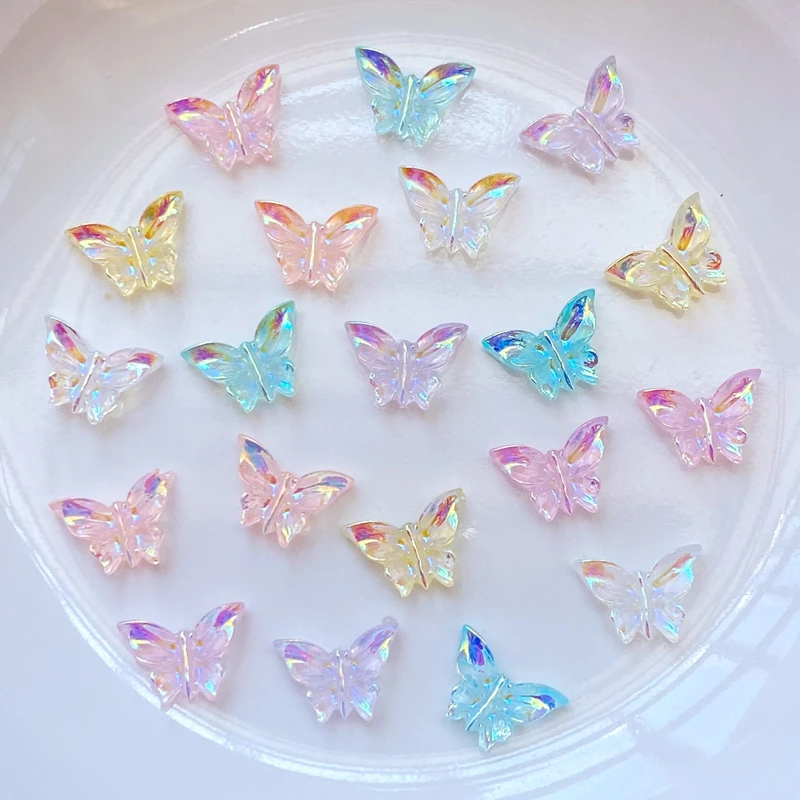 50pcs New Cute 7*10mm Resin Shiny Little Butterfly Flat Back Cabochon Scrapbook Kawaii DIY Embellishments Accessories