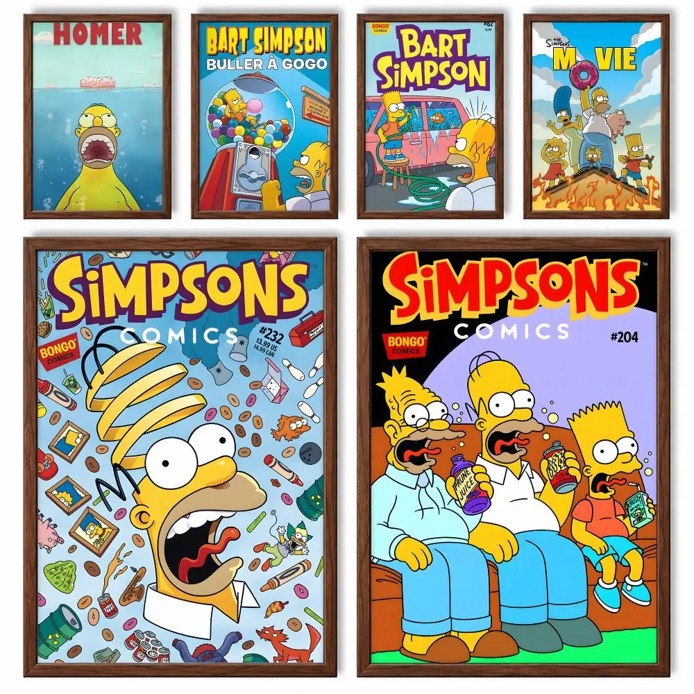 Animated Sitcom The Simpsons Poster Self-adhesive Waterproof Paper Sticker Art Coffee House Bar Room Wall Decor