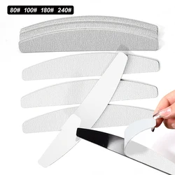10 Pcs Half Moon Removable Sandpaper Nail File With Steel Handle 80/100/180/240 Metal Replacement Files Pads Disposable Manicure