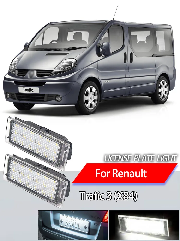 Feu de plaque d'immatriculation Led pour voiture, 2 pièces, Canbus sans erreur, pour Renault Trafic 3 (X84) 2014 2015 2016 2017 2018 2019 2020-