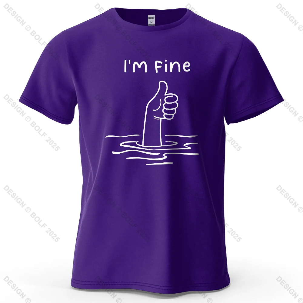 I'm Fine Lustiges bedrucktes Herren-T-Shirt aus 100 % Baumwolle, übergroße, minimalistische Cartoon-Grafik-T-Shirts für Damen, Tops, T-Shirts, Streetwear