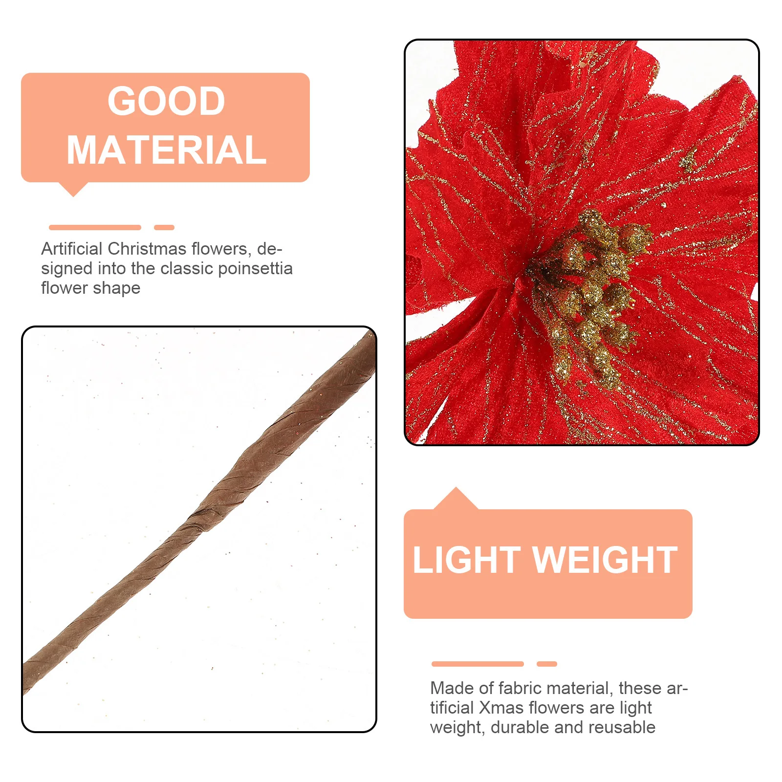 

4Pcs Christmas Tree Flowers Artificial Poinsettia Xmas Decor Reusable Non-Fading Holiday Floral for Home Decoration