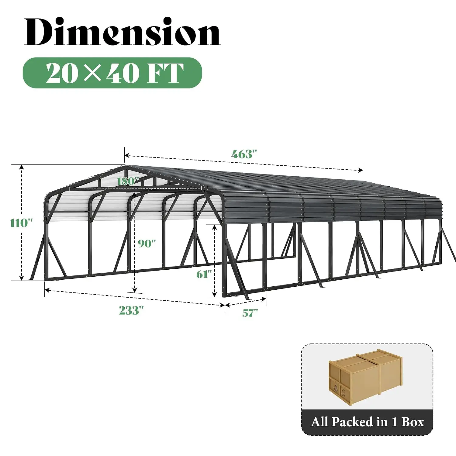 Heavy Duty Metal Carport for Multiple Vehicles 20x40 FT, Customized