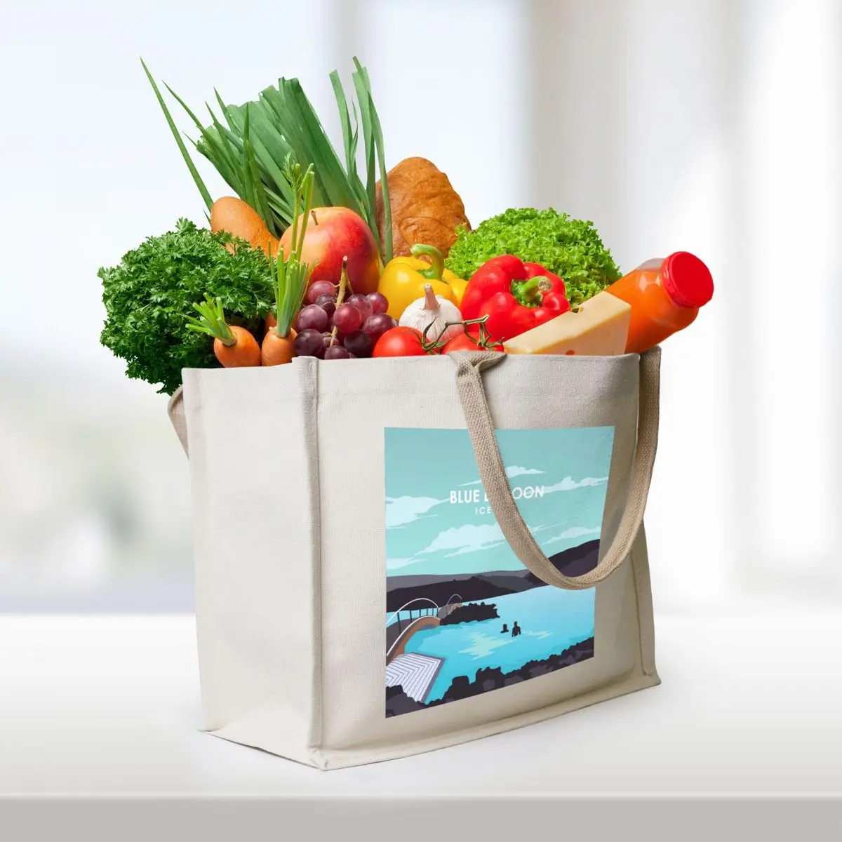 Blue Lagoon Iceland Minimalistic Travel Poster Tote Bag canvas tote Customizable tote bag bags men Reusable bags