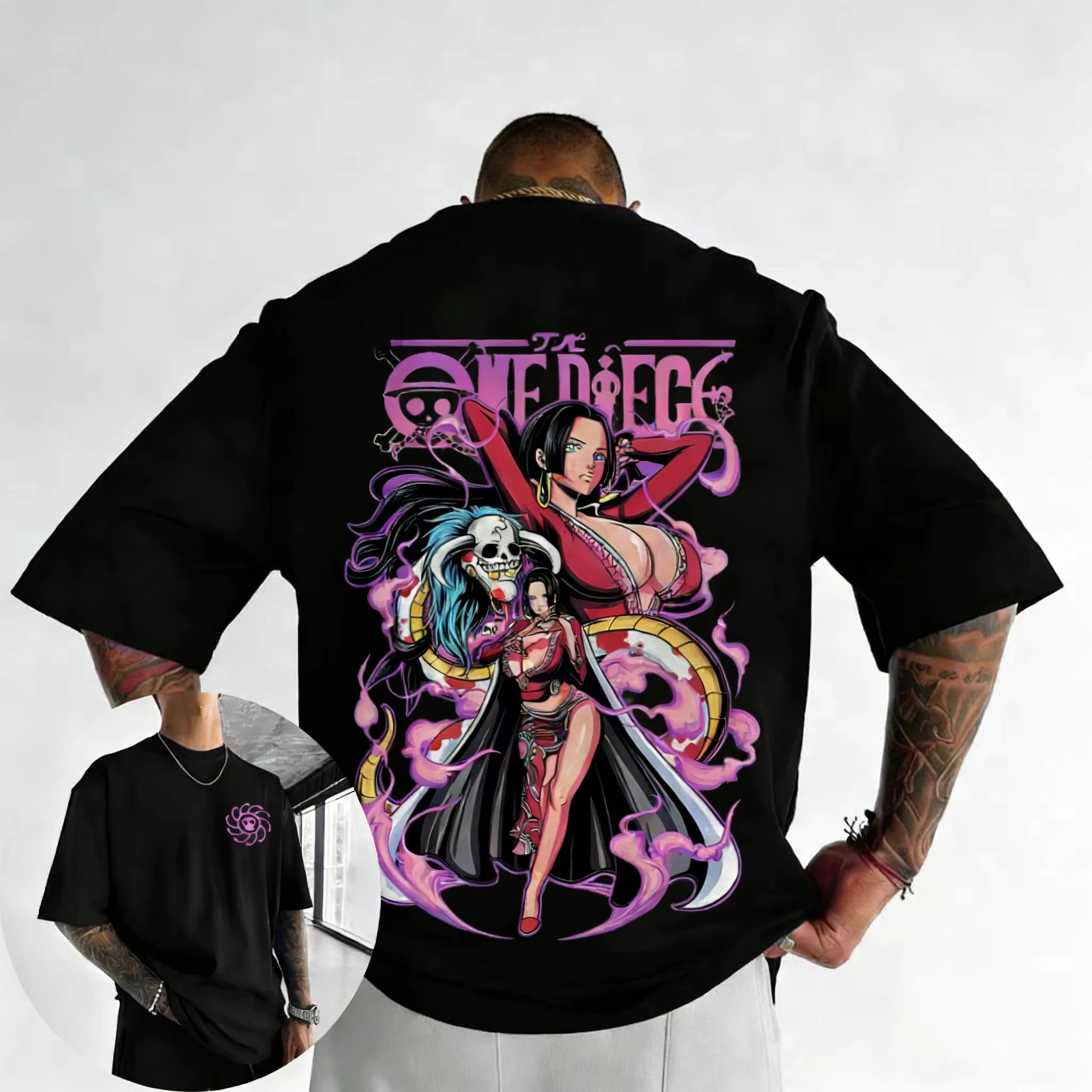 ONE PICE Unisex Summer Cotton T-shirt 2026 New Boa · Hancock Anime Printed Harajuku Oversized Loose Casual Y2K Parent-child Top