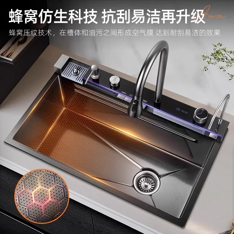 

5.0 Thickened Waterfall Sink 304 Stainless Steel Handmade Large Sink Household Kitchen Countertop And Sink