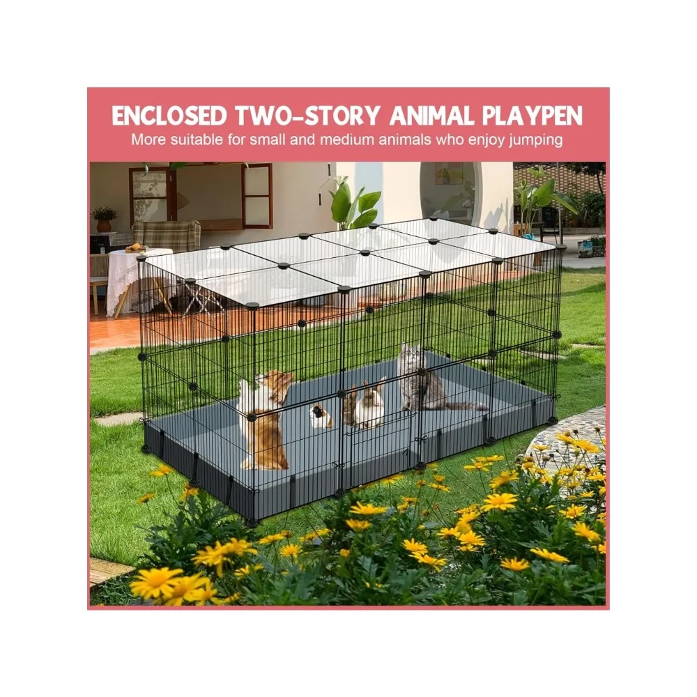 32 Panels Small Animal Playpen,Pet Playpen with Waterproof Mat,C&C Cage for Guinea Pigs,Puppy Play Pe,Bunny Playpen