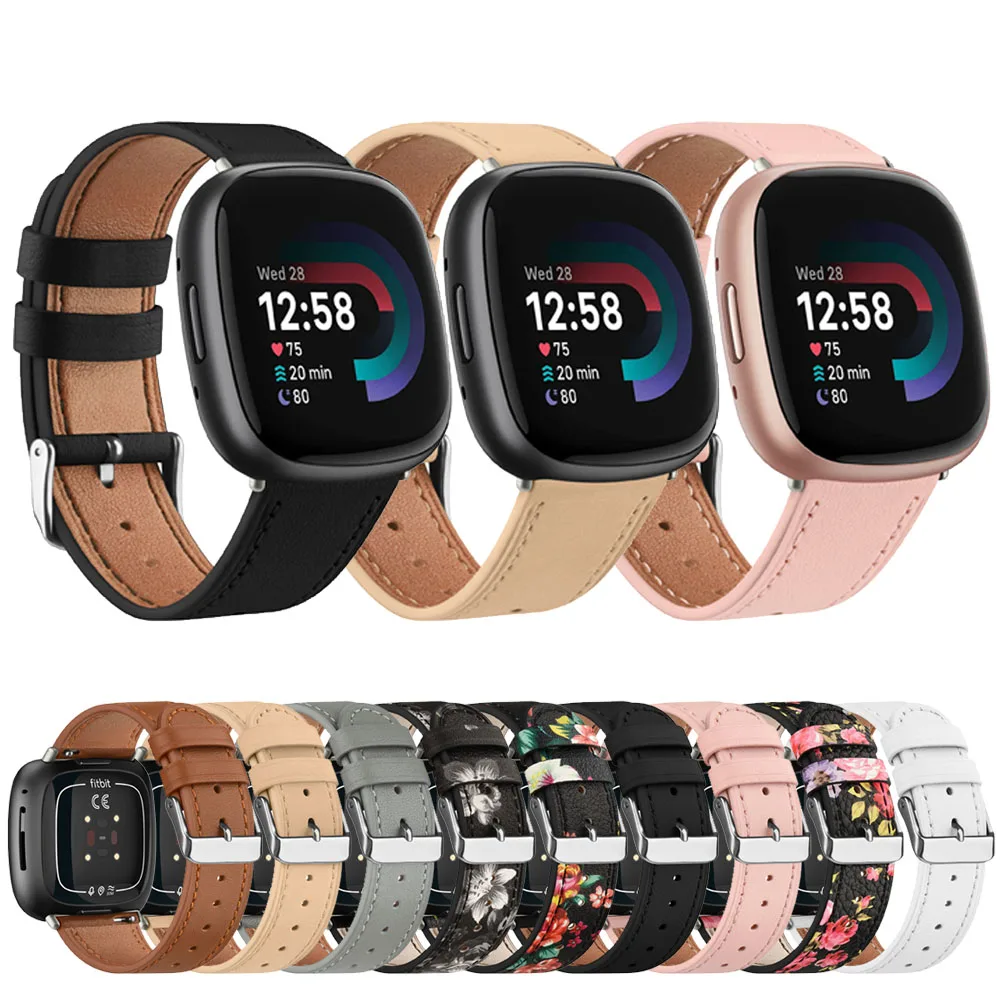 Fitbit Versa 3/Versa 4 용 진짜 가죽 시계 밴드, Fitbit Sense/Sense 2 용 스트랩, 조정 가능한 손목 밴드 교체