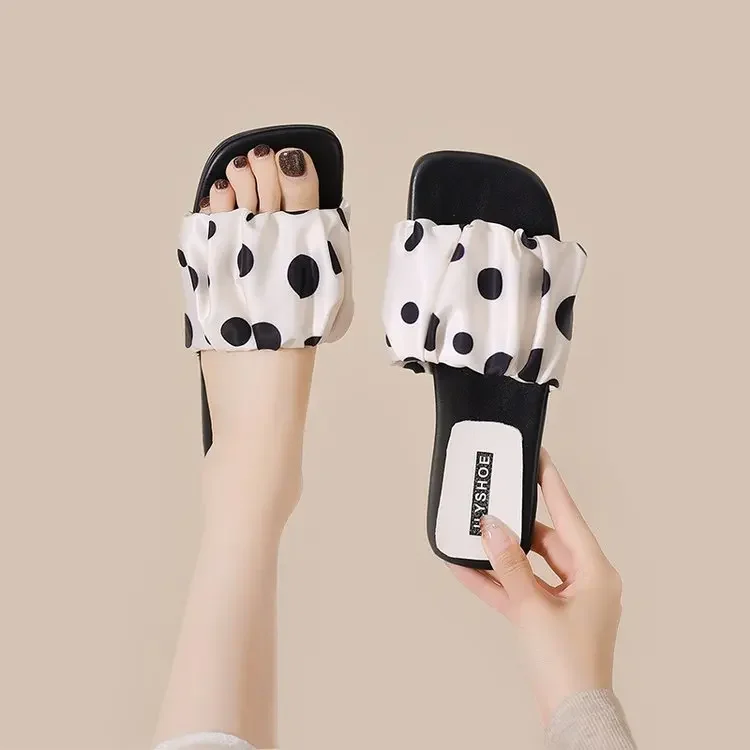 2026 Sommer Damen Plateau-Slipper mit dicker Sohle, Vintage Polka Dot Schuhe, Outdoor Square Toe Strand- und Urlaubssandalen – Detail 20