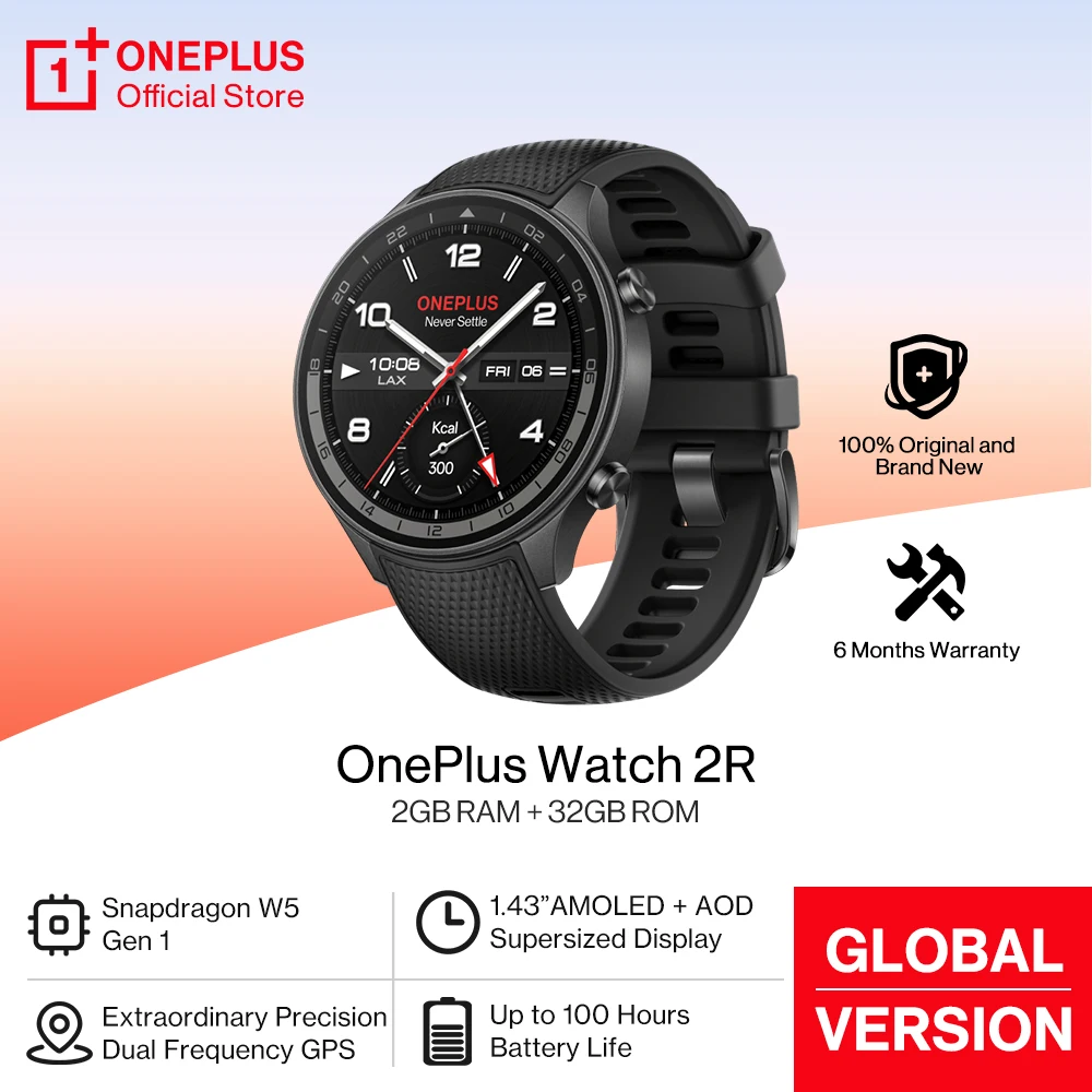 

New OnePlus Watch 2R Global Version Smart Watch 1.43 AMOLED Snapdragon W5 Chipset Up to 100h Battery Life Google Wear OS 4 NFC