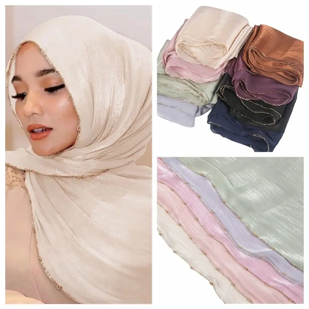 

Модный однотонный шарф в этническом стиле, длинный платок-цепочка с бусинами, тонкая бандана, исламский тюрбан, женский