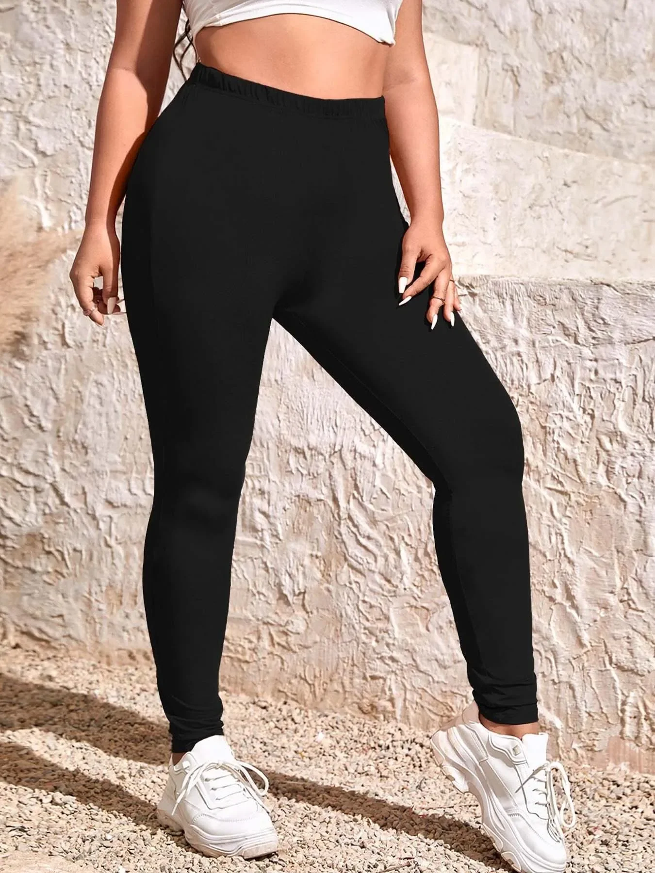 Women\'s Plus-size Casual High-waist Stretch Leggings Solid Color Tight Leggings Go with Commuter Skinny Slim Leggings