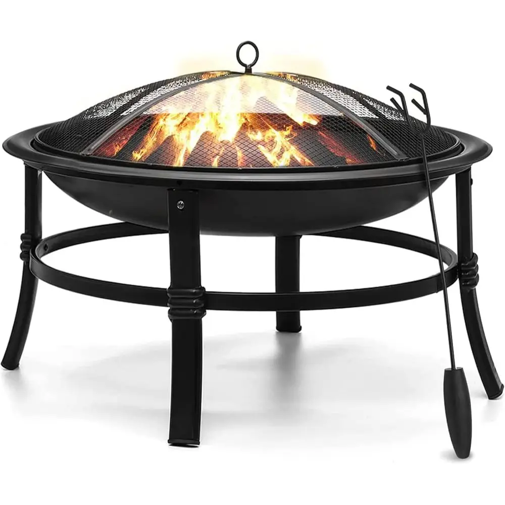26 Inch Outdoor Wood Burning Fire Pit Heavy Duty Bonfire Pit Steel Fire or Patio Backyard Camping Deck Picnic Porch with Spark S