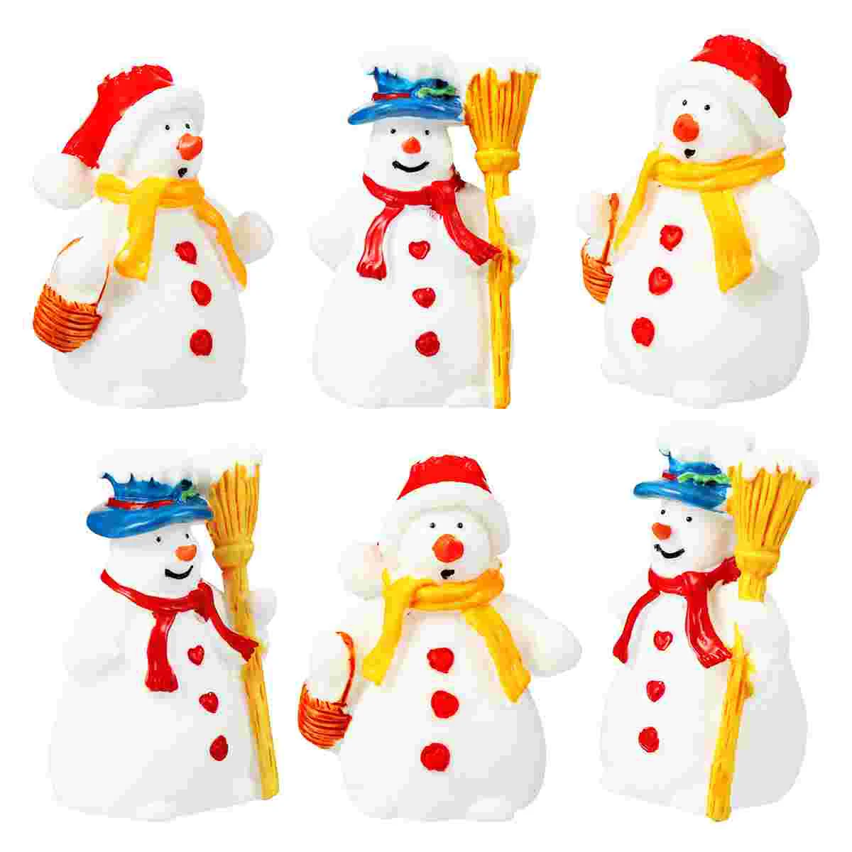 

6 PCS Snowman Ornaments Miniature Decoration Resin Craft Christmas House Decorations Rustic Embellishments Accessories