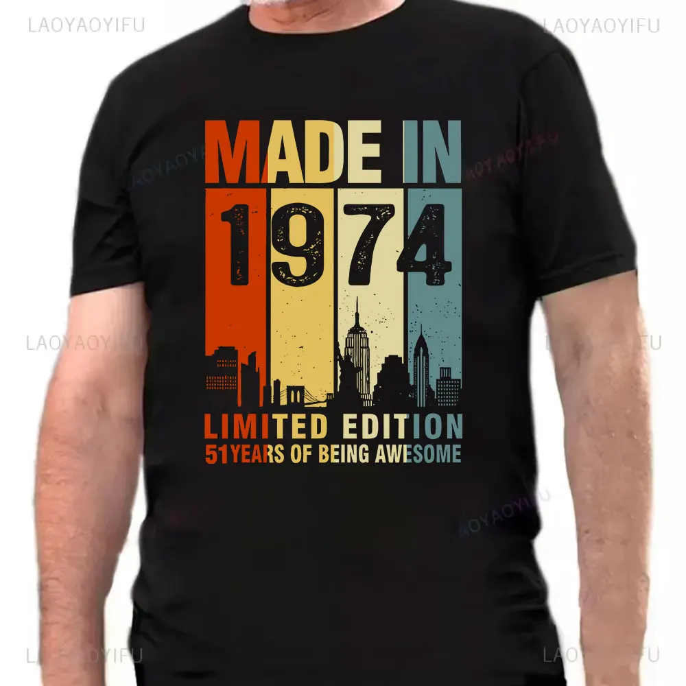 Made in 1974 Limited Edition Print Birthday Gift T-shirt Men's Cotton Tees 51 Years Old Short Sleeve Tshirt Gift Creative Tops image 2