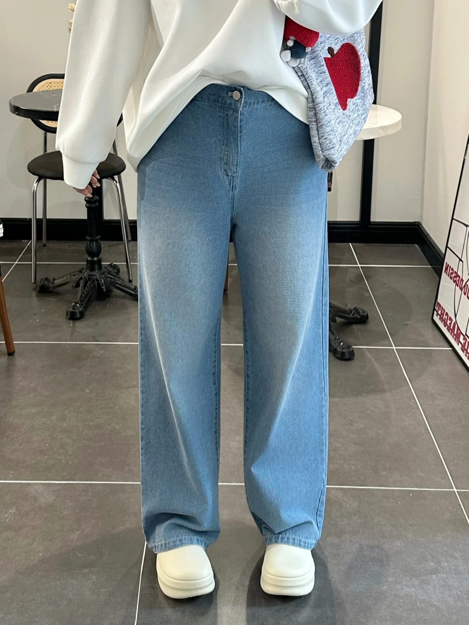 

Свободные прямые джинсы с широкими штанинами больших размеров для женщин, весенняя мода, корейский стиль, плотные, с высокой талией, хлопковые, для повседневной носки