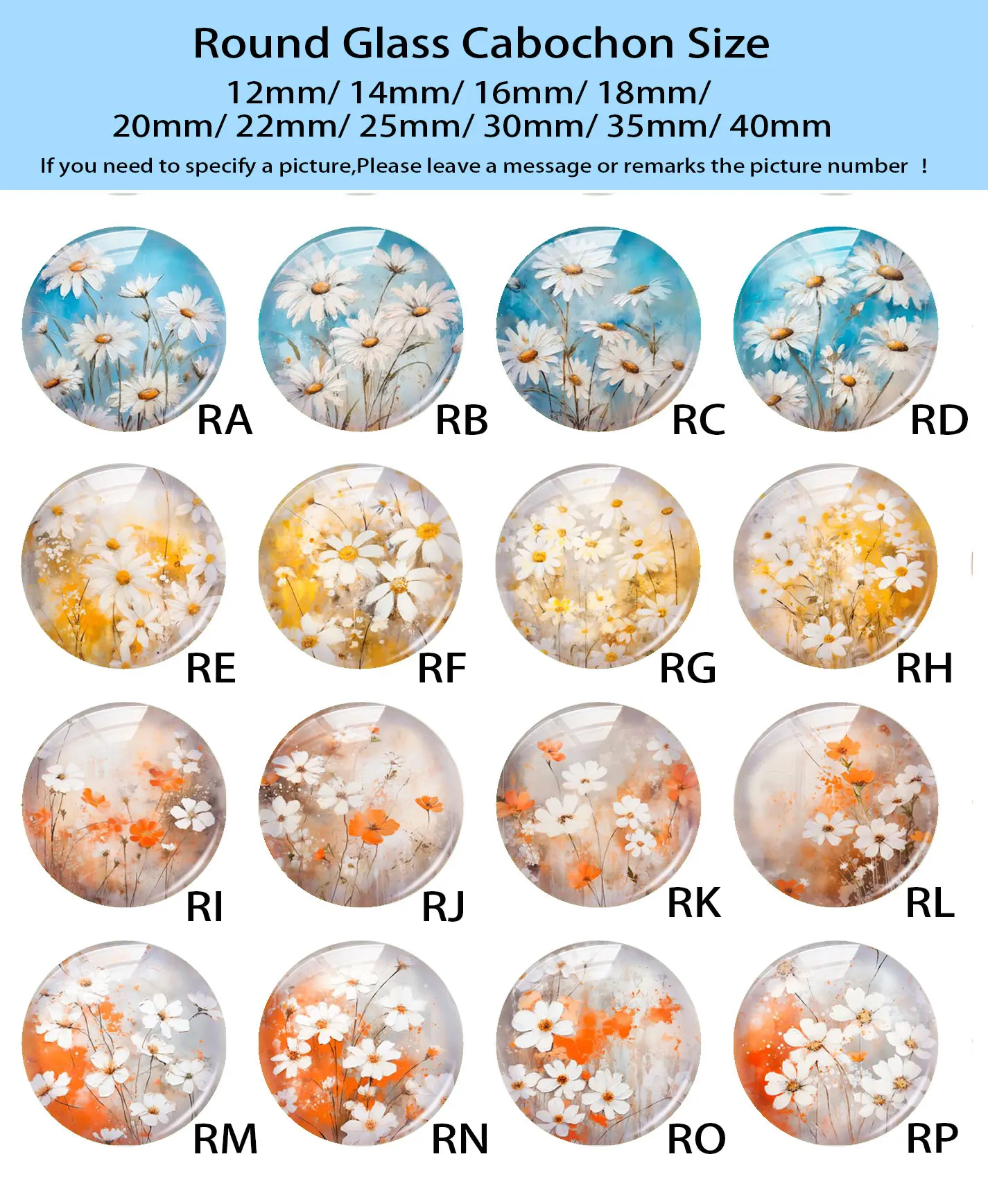 Random Mixed Round/Oval/Square Chrysanthemum Wild Gesar Flower Photo Glass Cabochon Flatback Demo Cameo For Diy Jewelry Making view 4