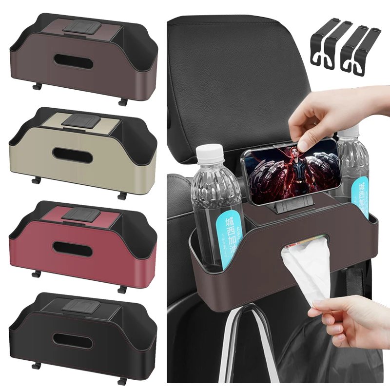 Car Backseat Organizer Storage Box 3 In 1 with Hook Auto Interior Decoration Drink Cup Tissue Phone Holder Travel  Accessories