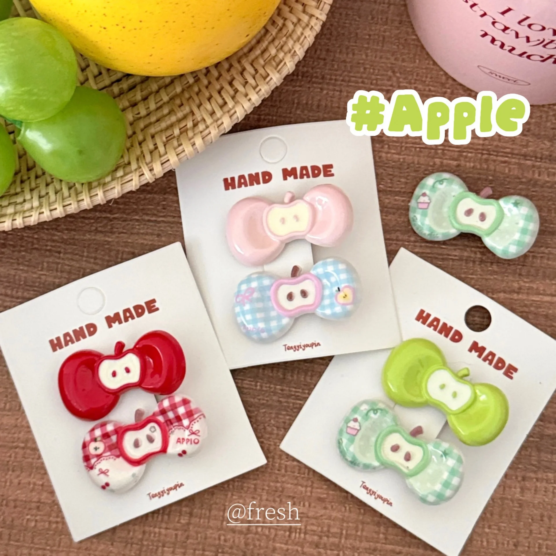 2/6 Stück kreative, niedliche Apfel-Haarspangen-Kombination, vielseitige Pony-Clips, Haarspangen für den Seitenansatz, temperamentvolle Haarspangen, Kopfschmuck – Detail 11